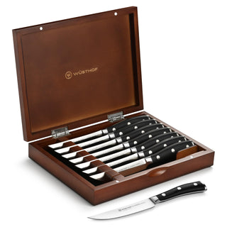 Wusthof Classic Ikon 8-piece Steak Knife Set with Wood Case by Wüsthof – 8-piece, High Carbon Stainless Steel, Stainless Steel / Black, Pack of 8