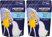Morton Sea Salt Fine & Coarse Grain, 1 lb Each, 2-Pack Bundle, All-Natural Sea Salt, Resealable Pouches, For Cooking, Baking, Seasoning & Finishing