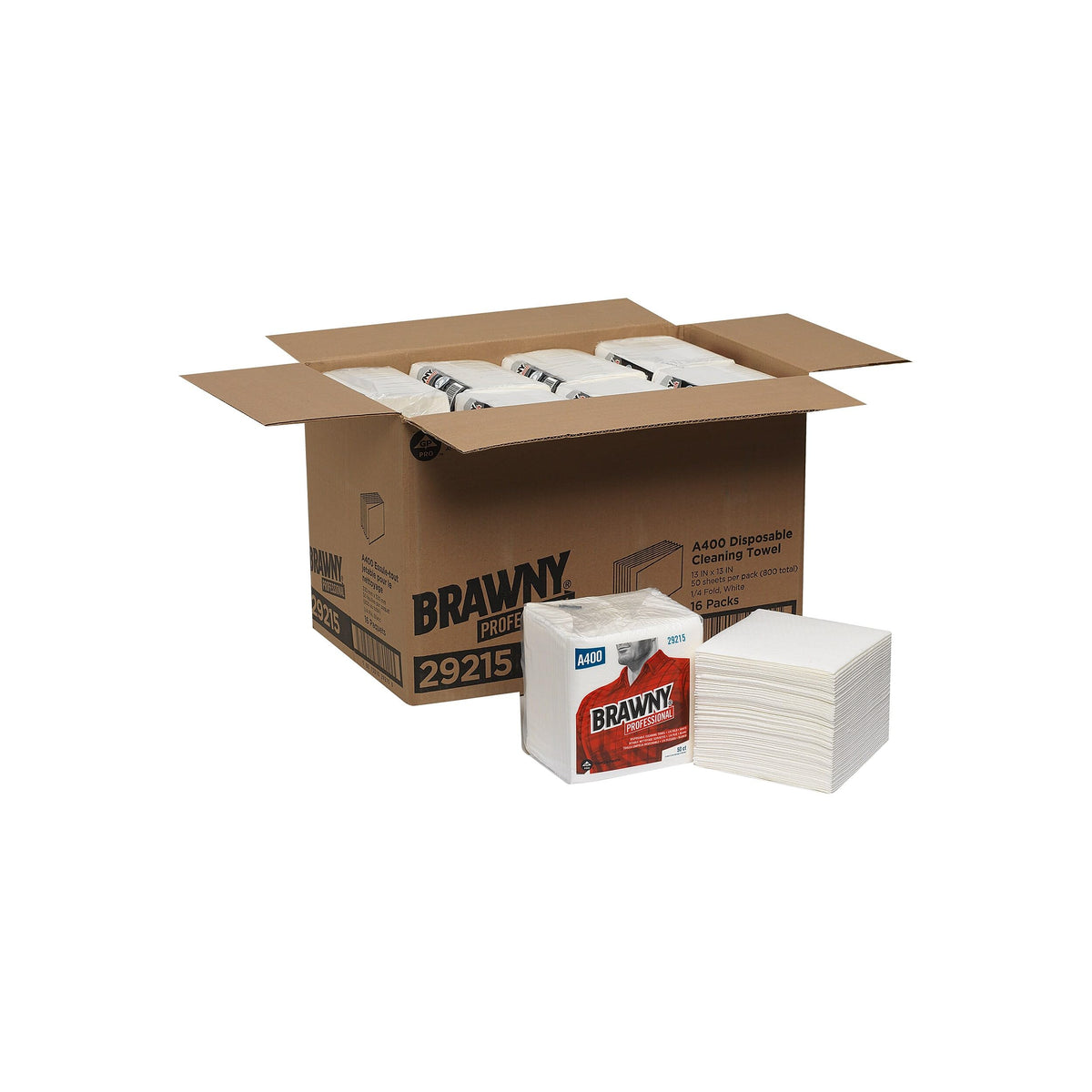 Georgia-Pacific Brawny Professional 1/4-Fold A400 Disposable Cleaning Towel by GP PRO (Georgia-Pacific) – White, 29215, 50 Towels Per Pack, 16 Packs Per Case (800 Total)