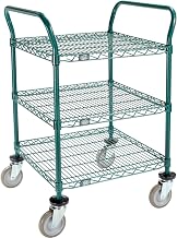 Nexel Utility Cart, 3 Shelf, Poly-Green, 24" L x 24" W x 39" H, Polyurethane Swivel Casters