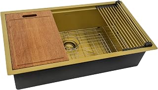 Ruvati 27 inch Workstation Satin Gold Matte Brass Stainless Steel Undermount Kitchen Sink Single Bowl - RVH6527GG