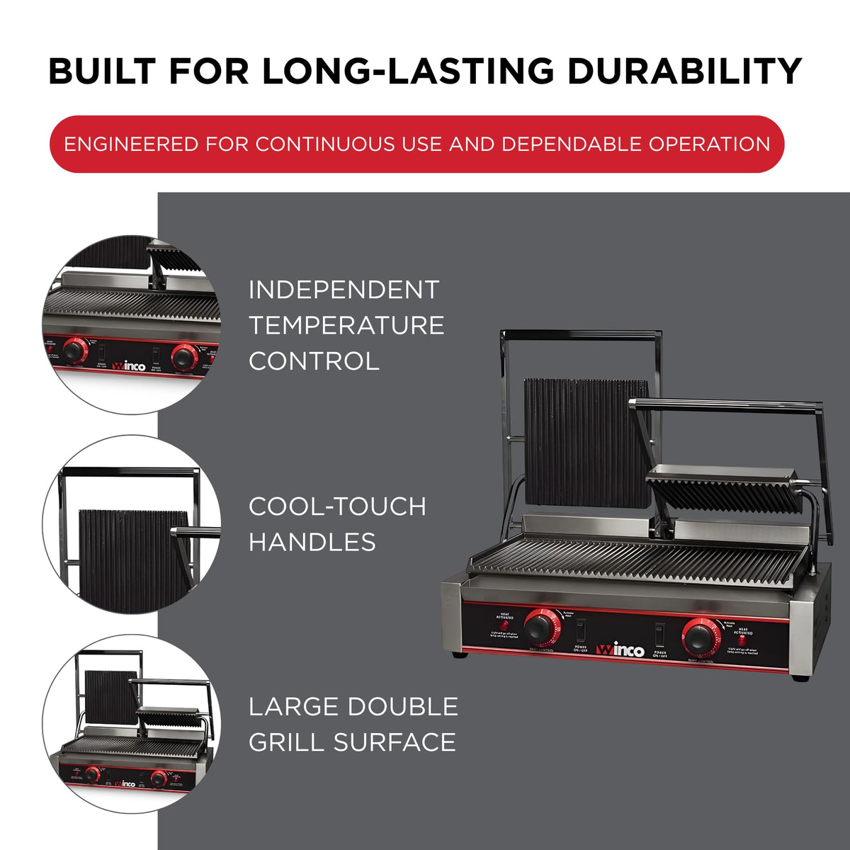9" Double Commercial-Grade Panini Grill Press by Winco – Double, Cast Iron, Silver, Model EPG-2