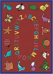 Joy Carpets Kid Essentials ABC Animals Rug, Red, 10'9" x 13'2"