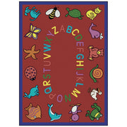 Kid Essentials ABC Animals Rug by Joy Carpets – 10'9" x 13'2" (Rectangular), Nylon, Red