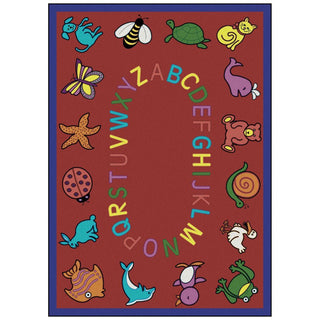Kid Essentials ABC Animals Rug by Joy Carpets – 10'9" x 13'2" (Rectangular), Nylon, Red