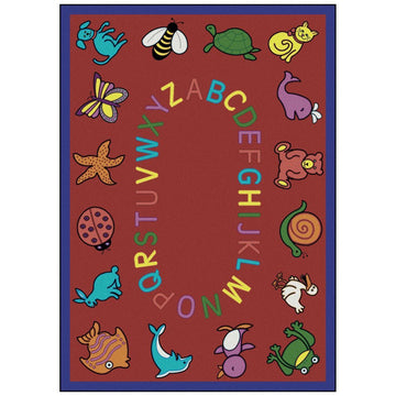 Kid Essentials ABC Animals Rug by Joy Carpets – 10'9" x 13'2" (Rectangular), Nylon, Red