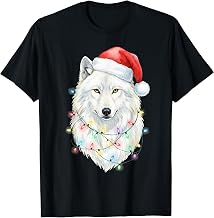 White Wolf Christmas Lights Festive Xmas Arctic Animal T-Shirt