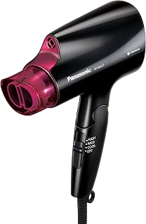 Panasonic nanoe Compact Hair Dryer for Healthy-Looking Hair, 1400W Portable, Folding Handling and Quickdry Nozzle for Fast Drying – EH-NA27-K (Black/Pink)