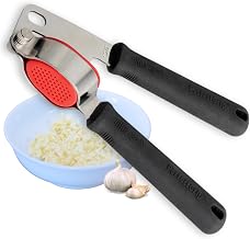 TableCraft 10989 PerfectGrip Garlic Press, Ergonomic Non-Slip Handle, Stainless Steel Construction, Dishwasher Safe, NSF Listed, Hole for Hanging, One Size, Silver