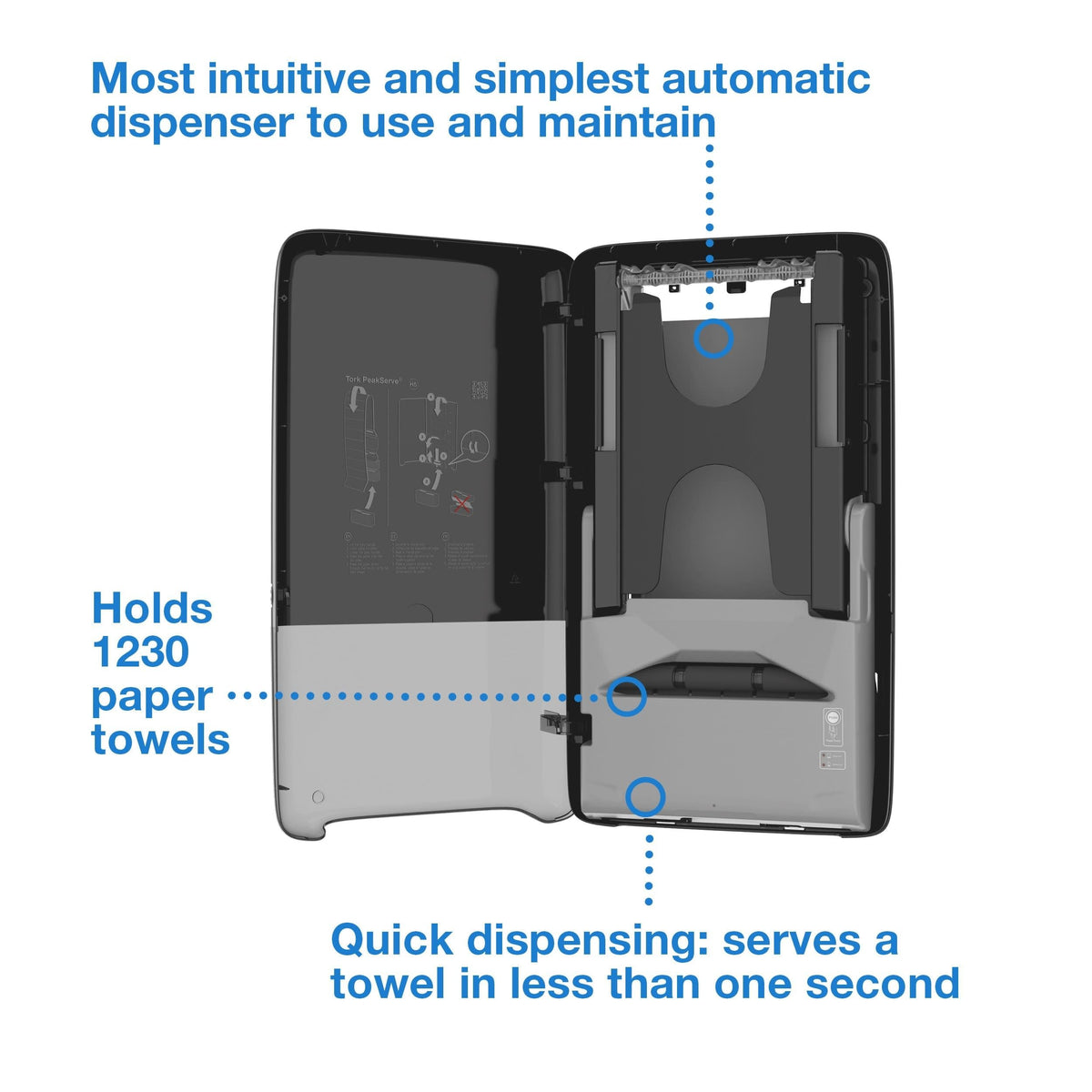 PeakServe Automatic Paper Hand Towel Dispenser Black H by Tork – Automatic, Plastic, Black, Model 552548