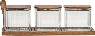 10 Strawberry Street Everyday Acacia 3-piece Glass Canister Set w. Tray (Square, w. Scoop)