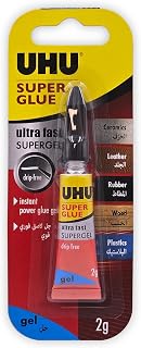 UHU Super Glue Gel, Extra Fast And Super Strong Gel, No Drip, 2 G, Tube, Transparent, 36690