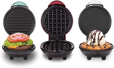 Dash Mini Maker Set - Customized Treat Maker - Supports Multi-Function Cooking - Easy Cleanup and User-Friendly Design - White, Aqua & Red - Waffle, Grill & Griddle Irons