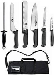 Victorinox Forschner 7 Pc Fibrox Deluxe Culinary Knife Roll Set,Black