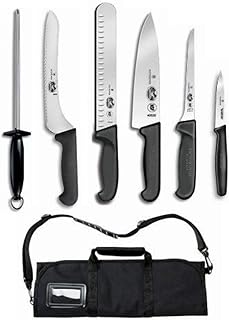 Victorinox Forschner 7 Pc Fibrox Deluxe Culinary Knife Roll Set,Black