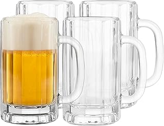 Libbey Heidelberg Glass Beer Mug Set, German Glass Mug with Handle to Serve Ales and Lagers, Freezer Beer Mugs for Birthdays, Housewarming Parties