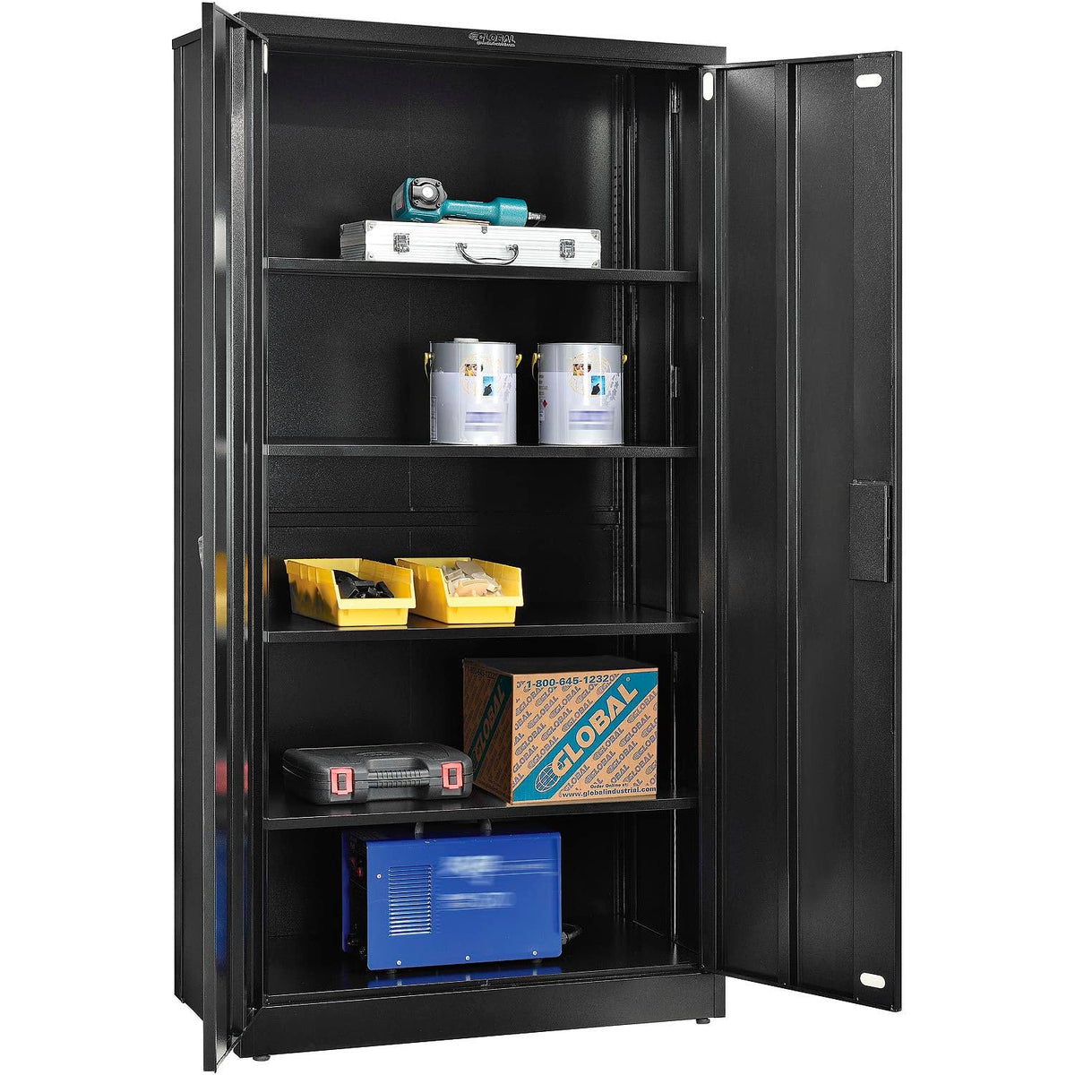 EZ Assemble Steel Storage Cabinet with Locking Flush by Global Industrial – 36"W x 18"D x 72"H, Alloy Steel, Black, Model 361872BK