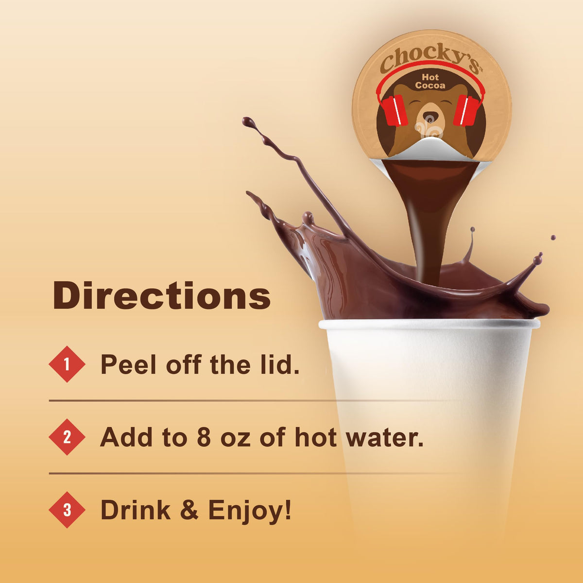 Chocky’s by Single-Serve Hot Chocolate Pods - Peel and Pour Liquid Concentrate - Hot Chocolate - 12 Count by Java House – 1 Count (Pack of 12), Pack of 12