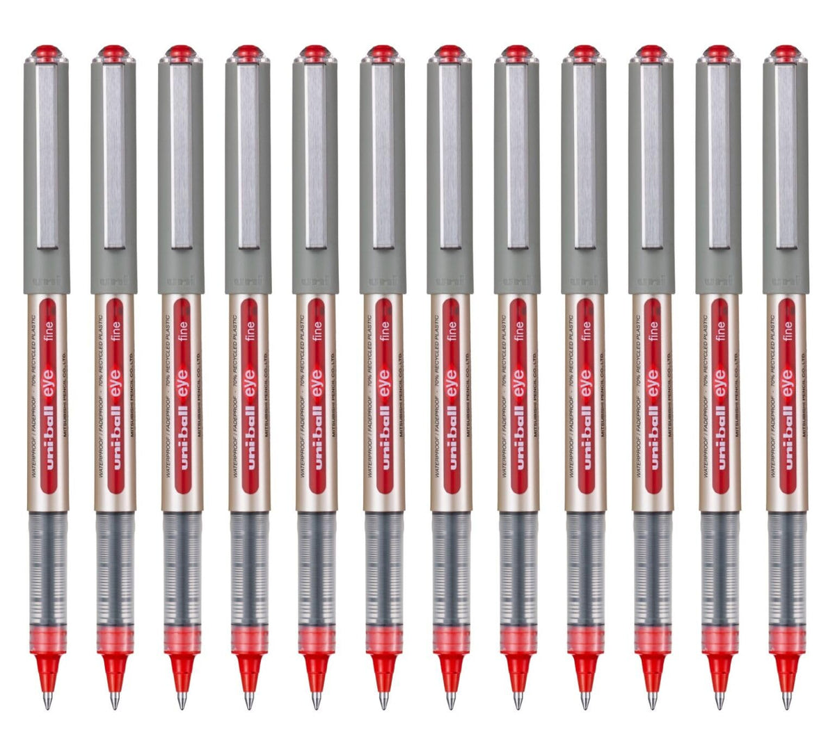 Liquid Ink Rollerball Eye Fine UB-157E Red 0.7mm Box 12 pcs by Uni-Ball – 1 Count (Pack of 12), Plastic Stainless Steel Tungsten Carbide Metal, grey, Model 315176000