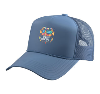Nacho Average Speech Therapist Funny Fiesta Trucker Hat with Adjustable Mesh Back by Cinco de Mayo Mexican Fiesta Designs – Polyester, Light Blue