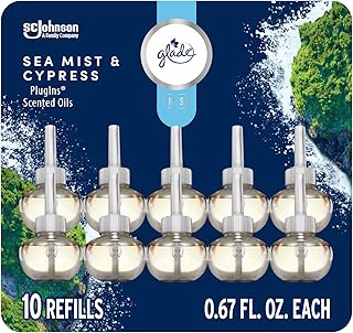 Glade PlugIns Refills Air Freshener, Sea Mist & Cypress, Scented and Essential Oils for Home and Bathroom, 0.67 Fl Oz, 10 Count