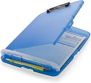 Officemate Slim Clipboard with Storage, 10 x 14.5-Inches, Plastic Document Organizer with Compartment and Pen Holder, Translucent Blue, Pack of 6
