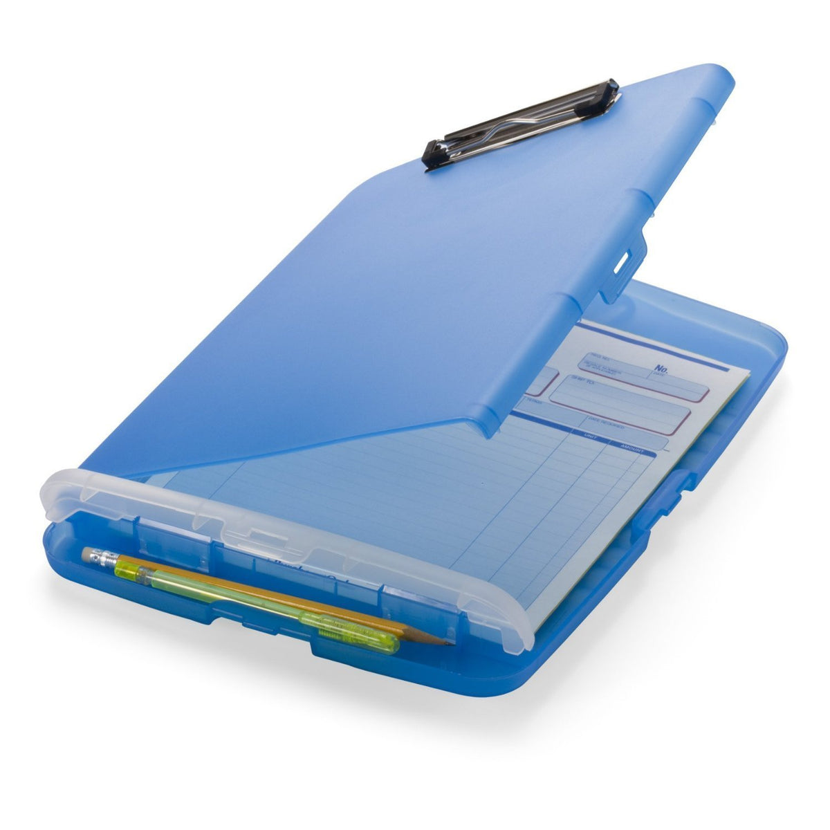 Slim Clipboard with Storage by Officemate – 10.5" x 10" x 1.3" (Pack of 1), Plastic, Translucent Blue, Pack of 6, Model 83304