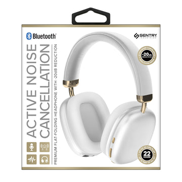 BT Pro Sq Headset W/Active Noise Canceling Wh w Gold by SENTRY – NO SIZE, Plastic, White, Model BTA1000WH