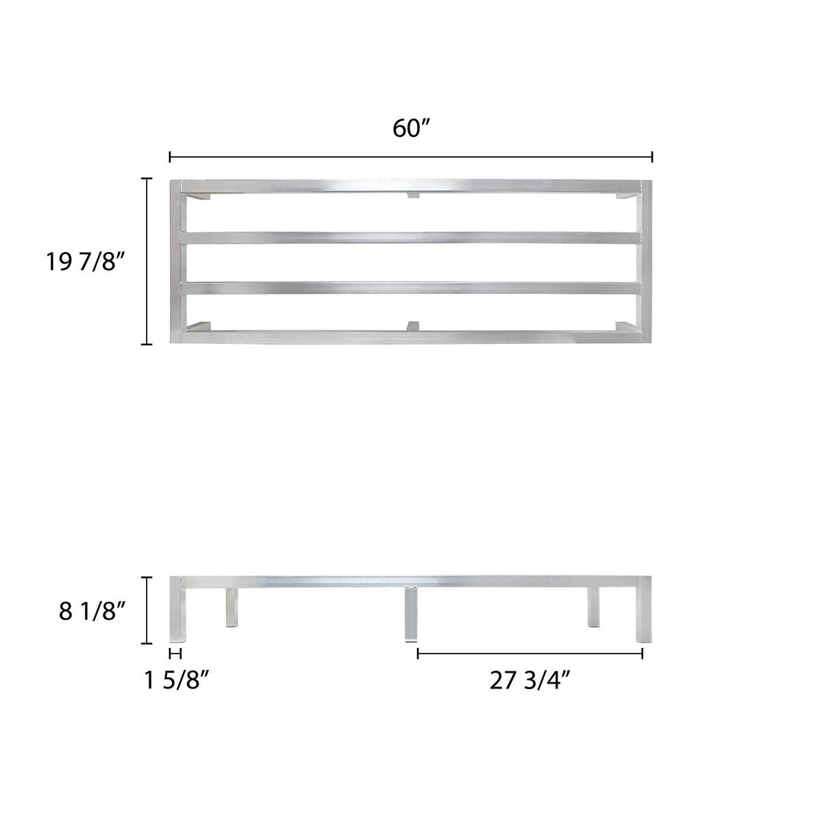 Aluminum dunnage rack by Thunder Group – 20" X 60" X 8", 1800 lbs Capacity, Aluminum, Silver, Model ALDN2060E