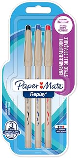 Paper Mate Replay Erasable Ballpoint Pen | Medium Point (1.0mm) | Assorted Colours | 3 Count