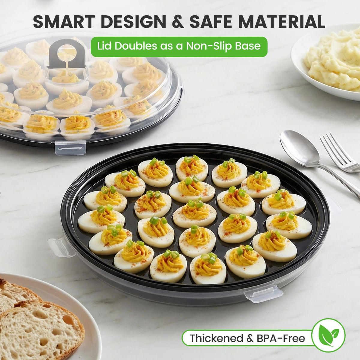 Hansgo Deviled Egg Carrier Set, 3 Pack, 11.8 Inch Diameter, Black