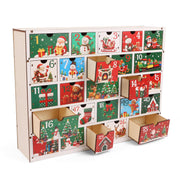 CCINEE Wooden Advent Calendar, 25 Drawers, Multicolor Cartoon Holiday Design