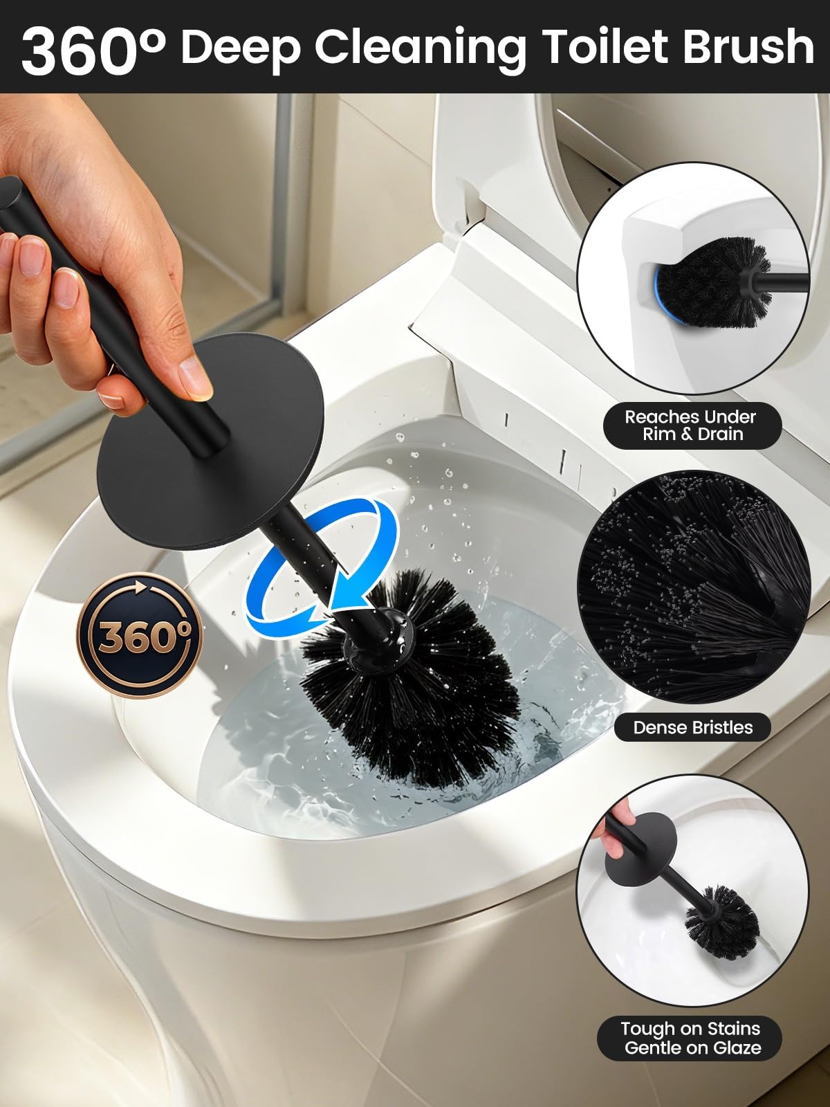 Toilet Brush and Holder Set by HIQTEK – Black-19, Model HB-LM01-Black-VINE-19