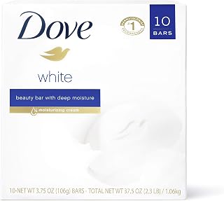 Dove Beauty Bar More Moisturizing than Bar Soap White Effectively Washes Away Bacteria, Nourishes Your Skin 3.75 oz, 10 Bars