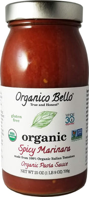 Organic Gourmet Pasta Sauce - Spicy Marinara - 25oz (Pack of 6) - Non GMO by Organico Bello – 2.48 Pound, Pack of 6, Model 677294998032