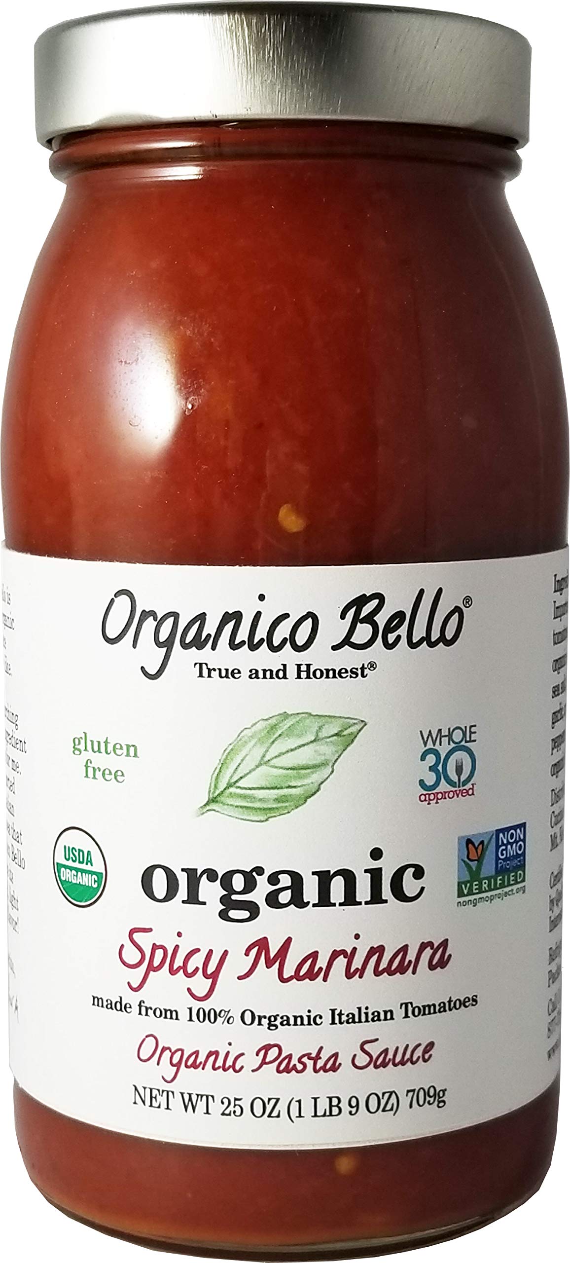 Organic Gourmet Pasta Sauce - Spicy Marinara - 25oz (Pack of 6) - Non GMO by Organico Bello – 2.48 Pound, Pack of 6, Model 677294998032