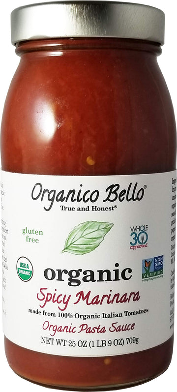 Organic Gourmet Pasta Sauce - Spicy Marinara - 25oz (Pack of 6) - Non GMO by Organico Bello – 2.48 Pound, Pack of 6, Model 677294998032