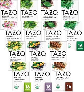TAZO Organic Black Tea, (Awake, Chai, Zen, Calm, Mint, Earl Grey, Green Ginger) (2ea) (Variety Pack)