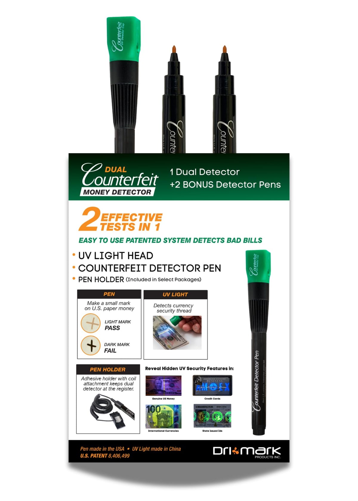 Dual Test Counterfeit Money Detector Pen by Dri Mark – 1 UV UV Light 3 Pen, Model 351UVB-DMAZ