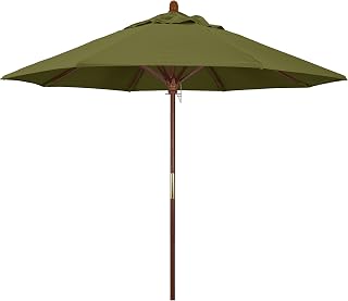 California Umbrella 9' Round Hardwood Frame Market Umbrella, Stainless Steel Hardware, Push Open