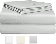 JESIRA 700 Thread Count Sheet Set, 100% Long-Staple Cotton Ivory King Sheets, Sateen Weave Bedsheets, Upto 17 inch Deep Pockets by 100% Cotton Sheet Set, Silver King