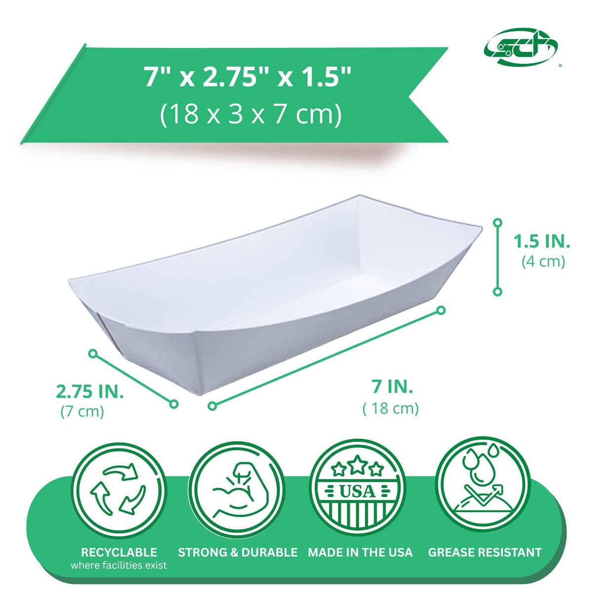 Southern Champion Tray 0709 Paperboard White Hot Dog Tray – 7" Length x 2-3/4" Width x 1-1/2" Height (Case of 1000)