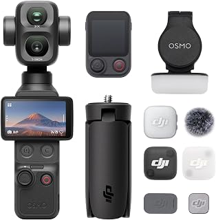 DJI Osmo Pocket 4P Vlog Combo, Dual-Lens Vlog Camera, Cinematic 4K | 3× Optical Zoom, 4K/240fps, 17‑Stop Dynamic Range, 103GB Built‑In Storage, Fill Light, Osmo FrameTap, Mic Mini 2 TX