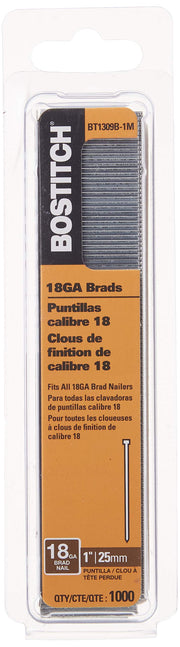 18 Gauge Brad Nails by Bostitch – 1000 Count (Pack of 1), Alloy Steel, Silver, Model BT1309B-1M
