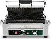 Waring Panini Press with Programmable Timer, 14.5" x 11" Cooking Surface | Ribbed Cast Iron Plates, 14.5" x 11" Cooking Surface, 570°F Adjustable Thermostat, for Sandwiches up to 3" Thick, 120V