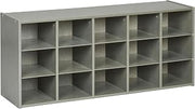 ECR4Kids Streamline 15 Cubby Tray Storage Cabinet, 3x5, Classroom Furniture, Grey Wash