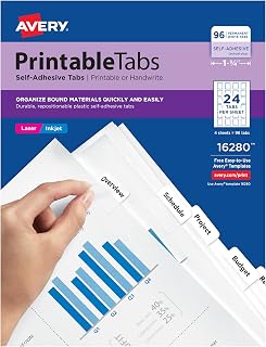 Avery Printable Self-Adhesive Index Tabs, 1-1/4" White, 2304 Tabs