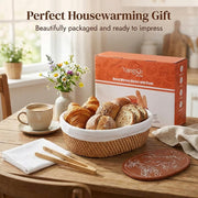 YANGQIHOME Rattan Bread Basket with Warming Stone, 9 x 12.6 x 3.9 Inches, Natural