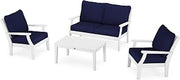 Polywood Braxton 4-Piece Deep Seating Chair Set in White/Navy