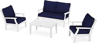 Polywood Braxton 4-Piece Deep Seating Chair Set in White/Navy